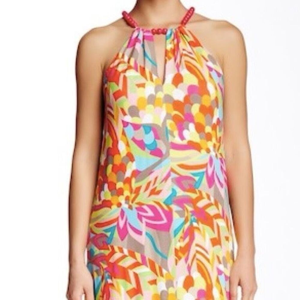 Trina Turk Printed Maxi Dress Beaded Collar Petite Small